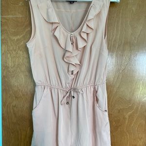 Blush Pink romper with front zipper and pockets